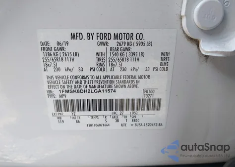 2020 Ford Explorer Xlt из США, поврежденный, VIN 1FMSK8DH2LGA11574